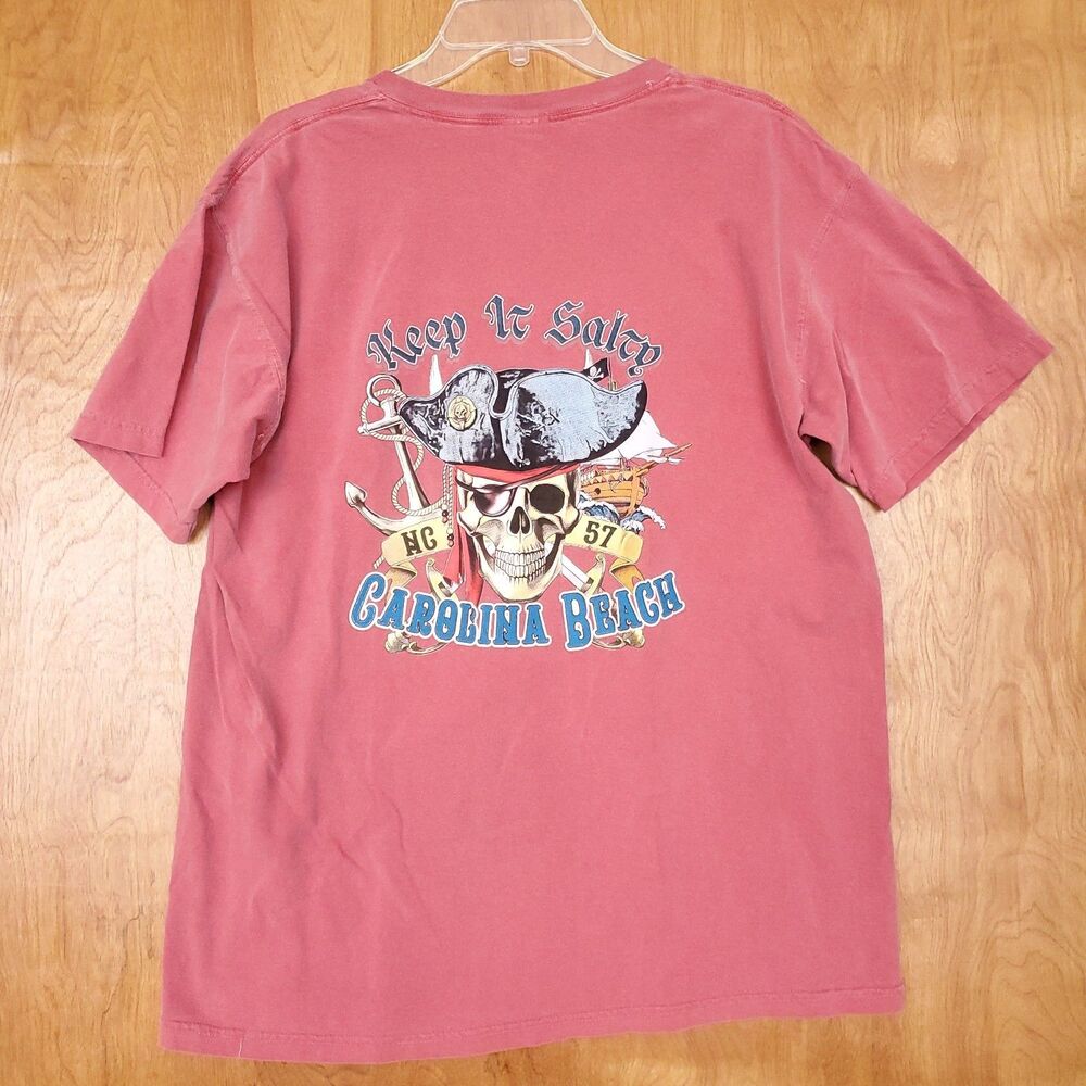 Carolina Beach T Shirt Mens L Skull Pirate Keep it Salty NC Coast Comfort Colors - Picture 6 of 8